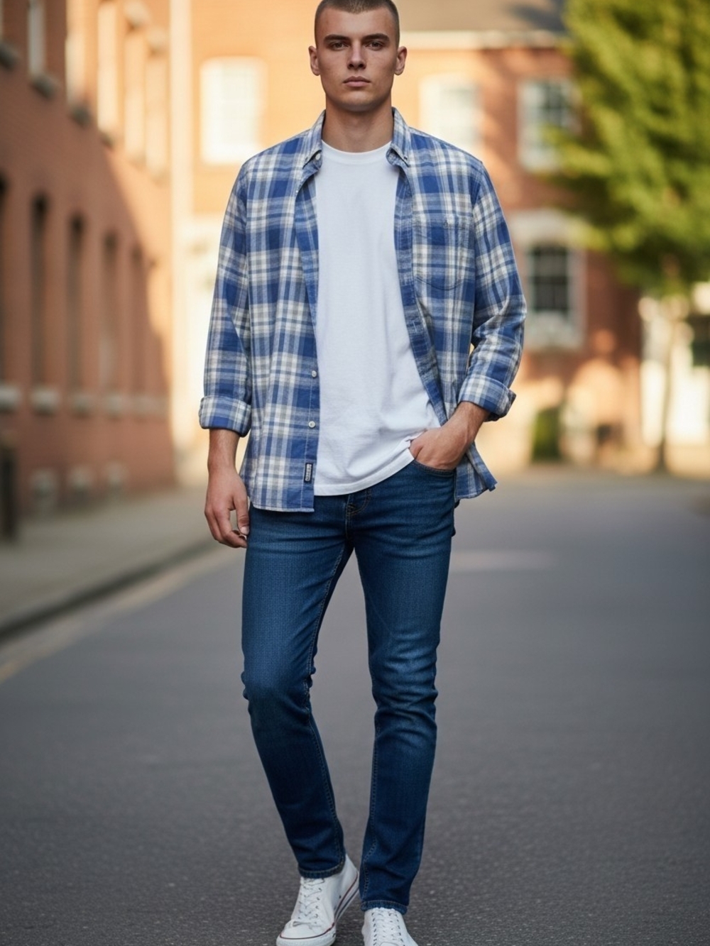 UNTUCKit Men's Blue and White Plaid Button-Up Shirt
